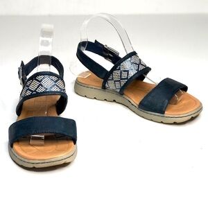 b.o.c. by Born leather and woven two strap sandals heel strap adjustable buckle